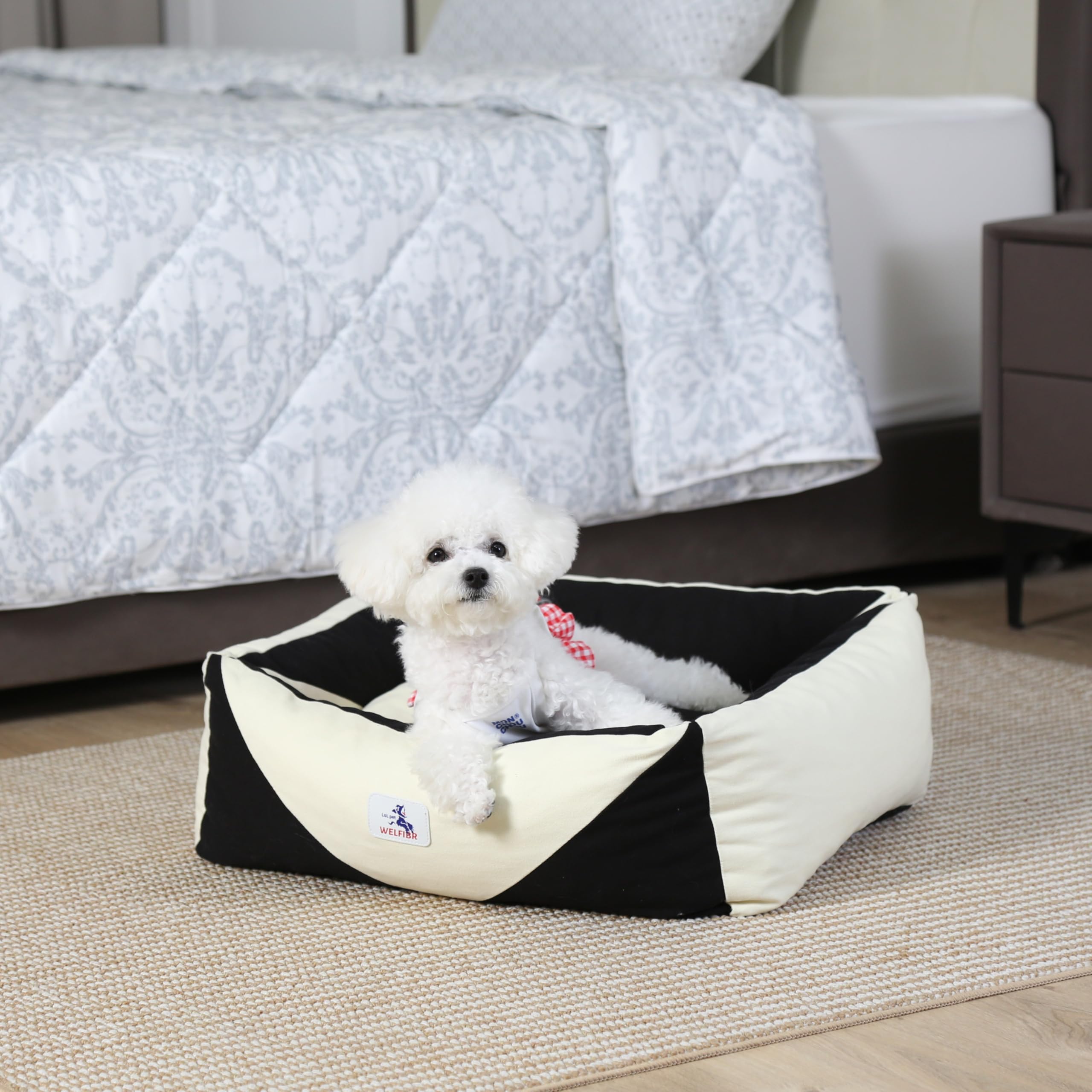 Welfibr Cotton Canvas Dog Bed, Cute Dog Beds, Puppy Bed with Washable Removable Cover, Durable 290 GSM Cotton Anti-Chewing Pet Bed with Anti-Slip Bottom