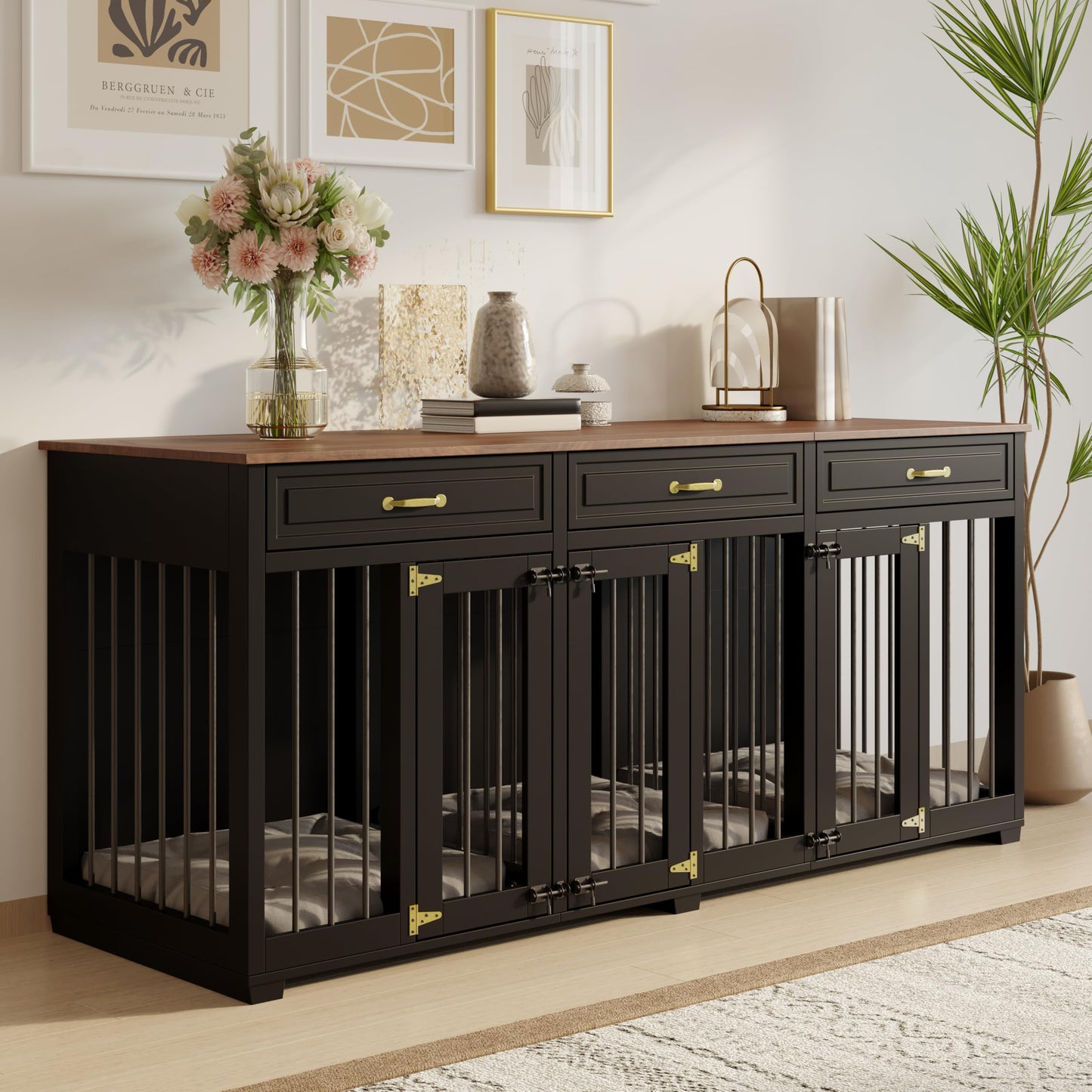 Indoor Dog Crate Furniture Wooden Kennel Dividers Drawers