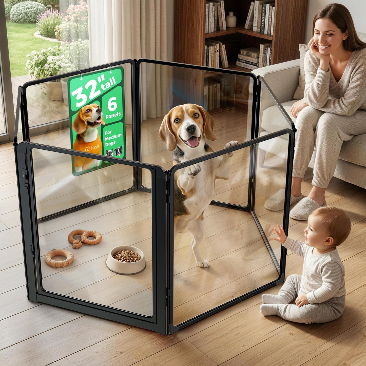Acrylic Indoor Dog Playpen Metal Frame Heavy Duty Puppy Fence