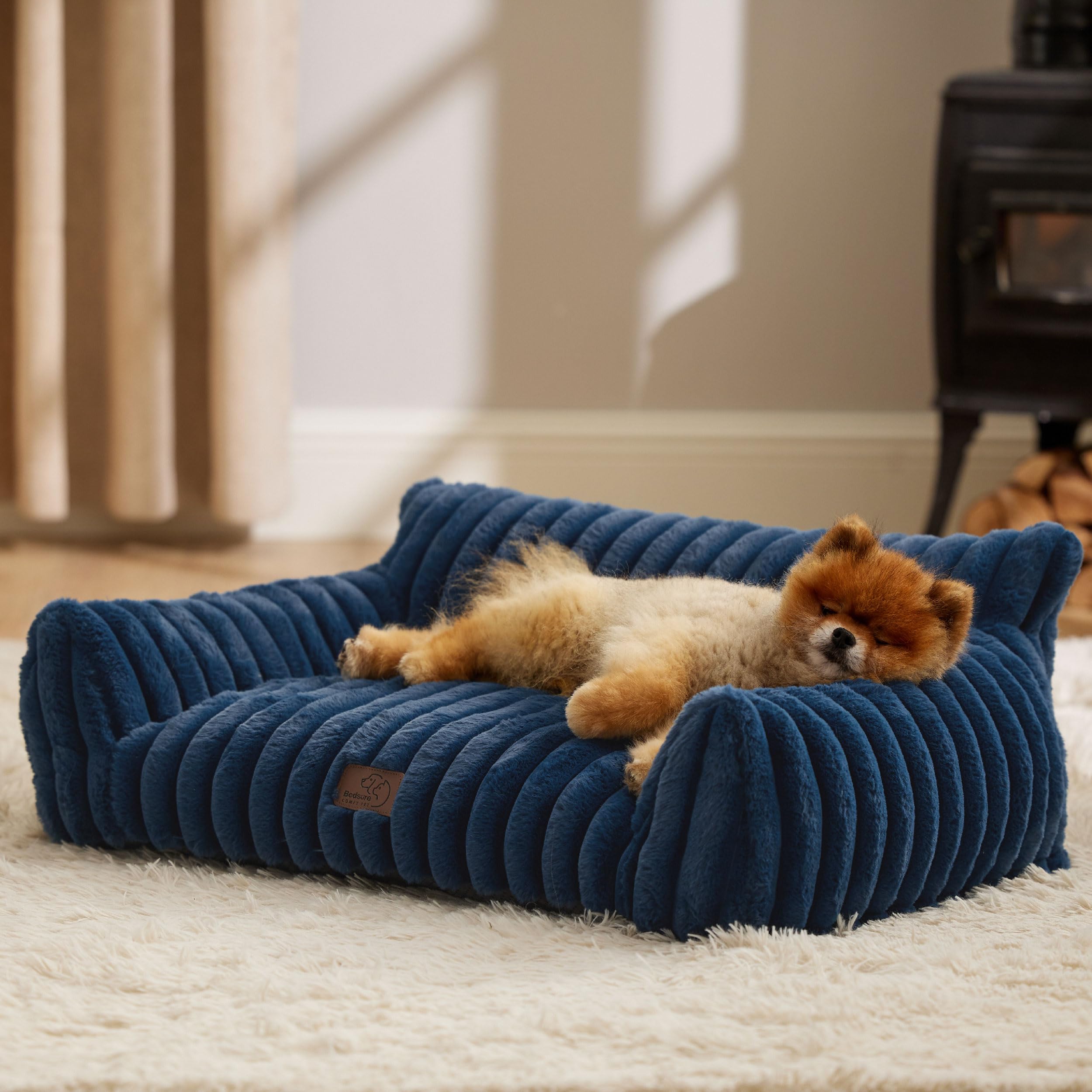 Bedsure Cute Pet Couch - Fluffy Cat Sofa with Premium Soft Corduroy Fleece, Fuzzy Pet Couch Bed with Removable Washable Cover, Supportive Cat Chair