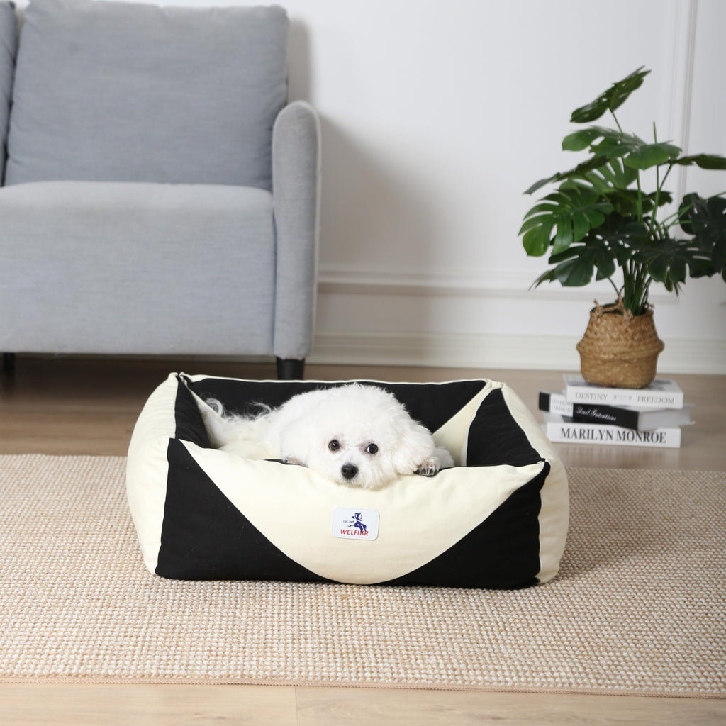 Welfibr Cotton Canvas Dog Bed, Cute Dog Beds, Puppy Bed with Washable Removable Cover, Durable 290 GSM Cotton Anti-Chewing Pet Bed with Anti-Slip Bottom