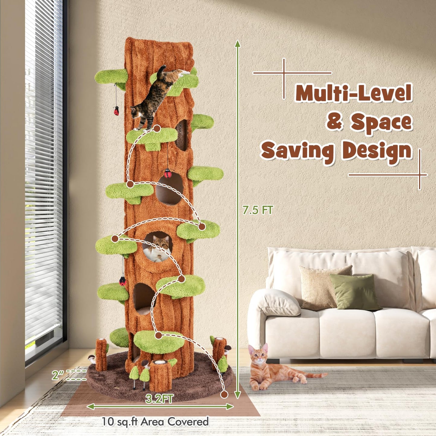 Tall Cat Tree Tower Sisal Scratching Condo Hanging Toys Indoor