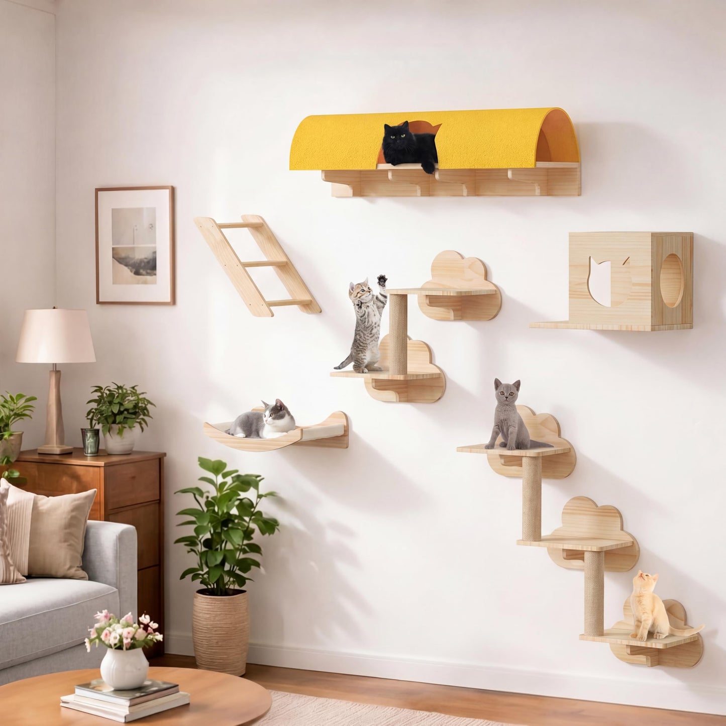 Wall Mounted Cat Shelves Furniture Set Plush Climbing Perches