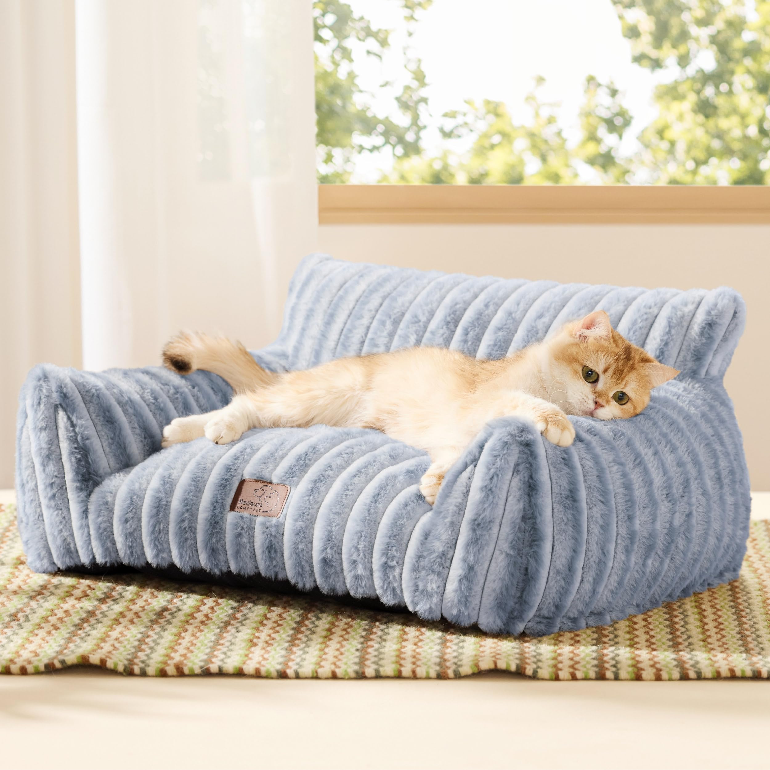 Bedsure Cute Pet Couch - Fluffy Cat Sofa with Premium Soft Corduroy Fleece, Fuzzy Pet Couch Bed with Removable Washable Cover, Supportive Cat Chair