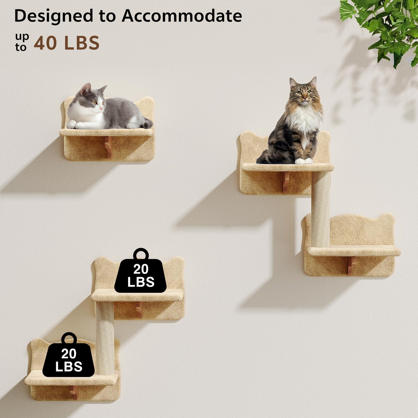Wall Mounted Cat Shelves Furniture Set Plush Climbing Perches