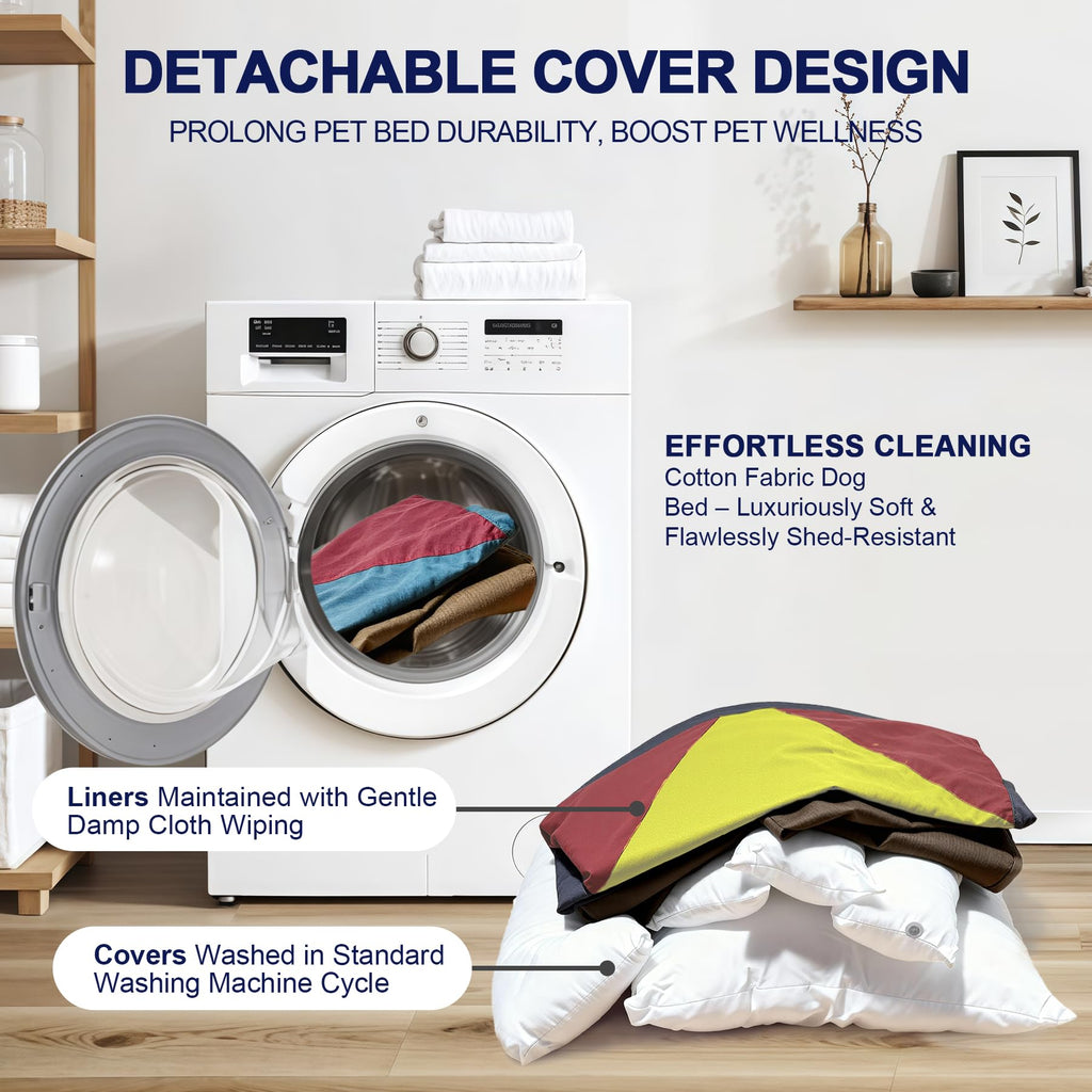 Welfibr Cotton Canvas Dog Bed, Cute Dog Beds, Puppy Bed with Washable Removable Cover, Durable 290 GSM Cotton Anti-Chewing Pet Bed with Anti-Slip Bottom