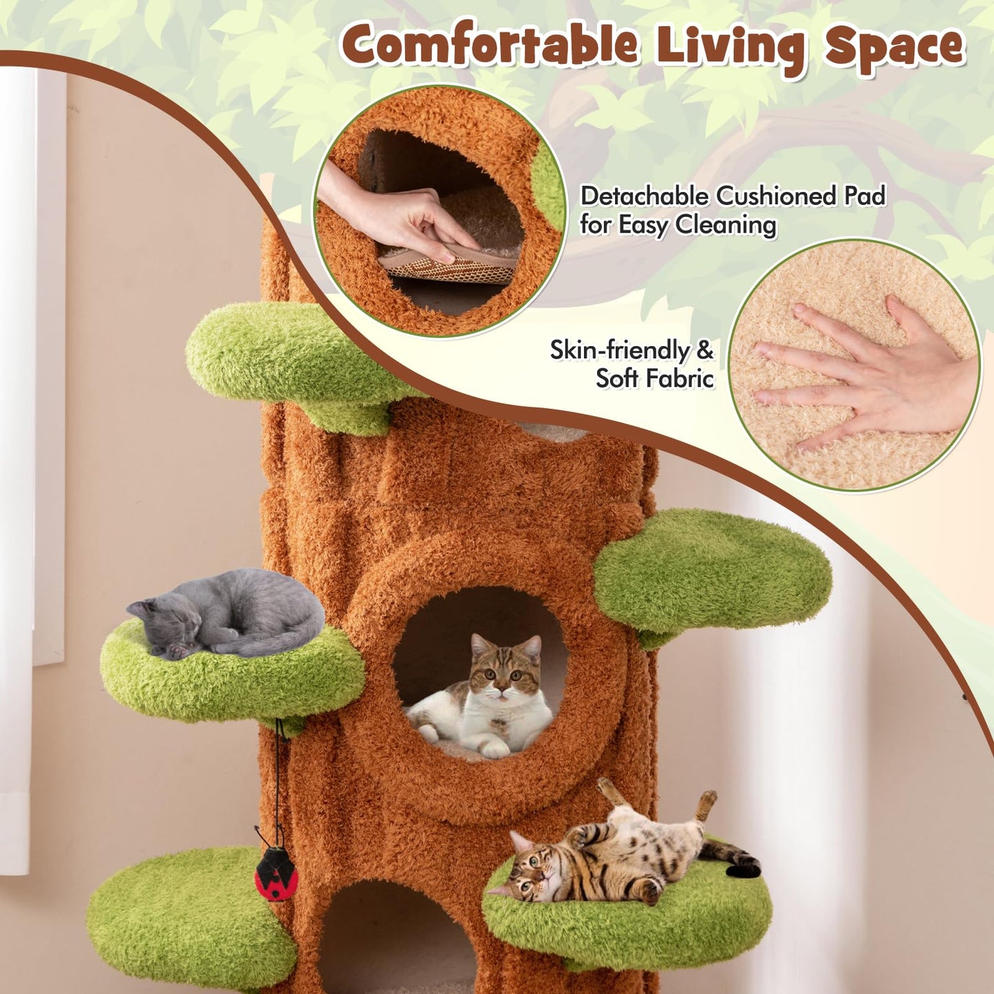 Tall Cat Tree Tower Sisal Scratching Condo Hanging Toys Indoor