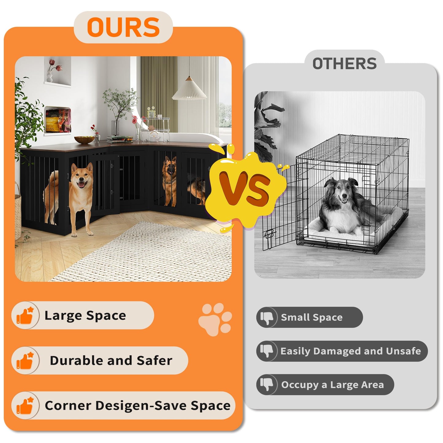 Triple Dog Crate Furniture Indoor Wooden Kennel Large