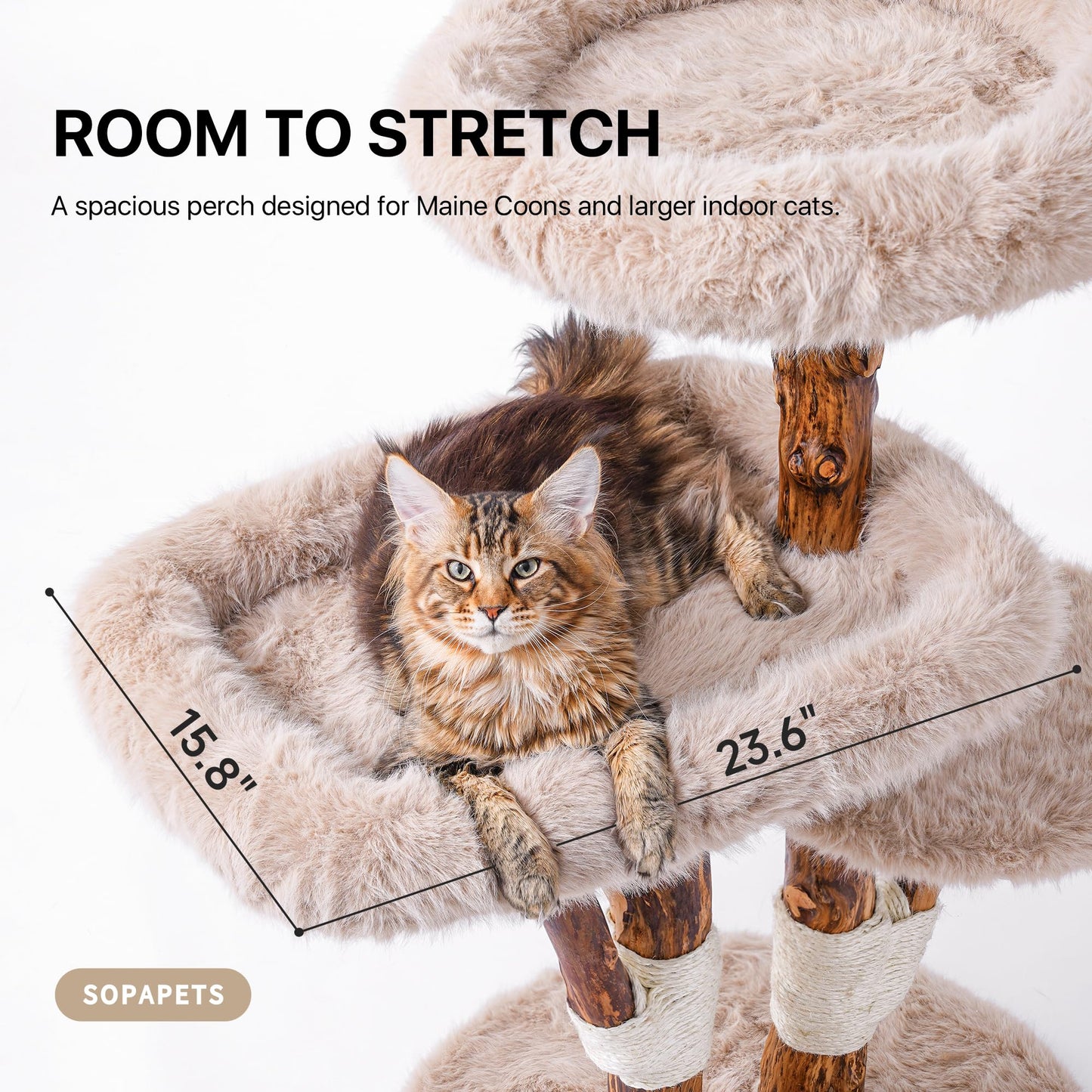 Solid Wood Cat Tree Tall Condo Scratching Post Large Cats