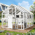 Merax 94.5 Inch Extra Large Catio Outdoor Cat Enclosure, Walk-in Outdoor Pet House for Multiple Cats, Patio Catio Cat Run Cage with Bridges, Weatherproof Roof, 8 Platforms & 2 Resting Box, White