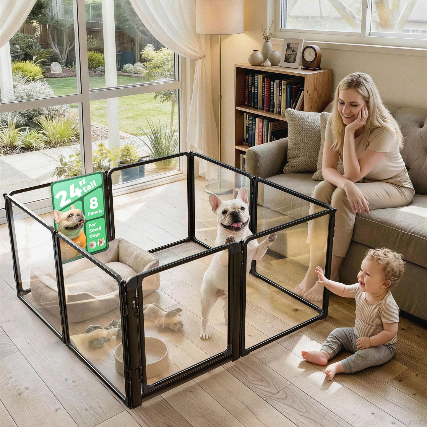 Acrylic Indoor Dog Playpen Metal Frame Heavy Duty Puppy Fence