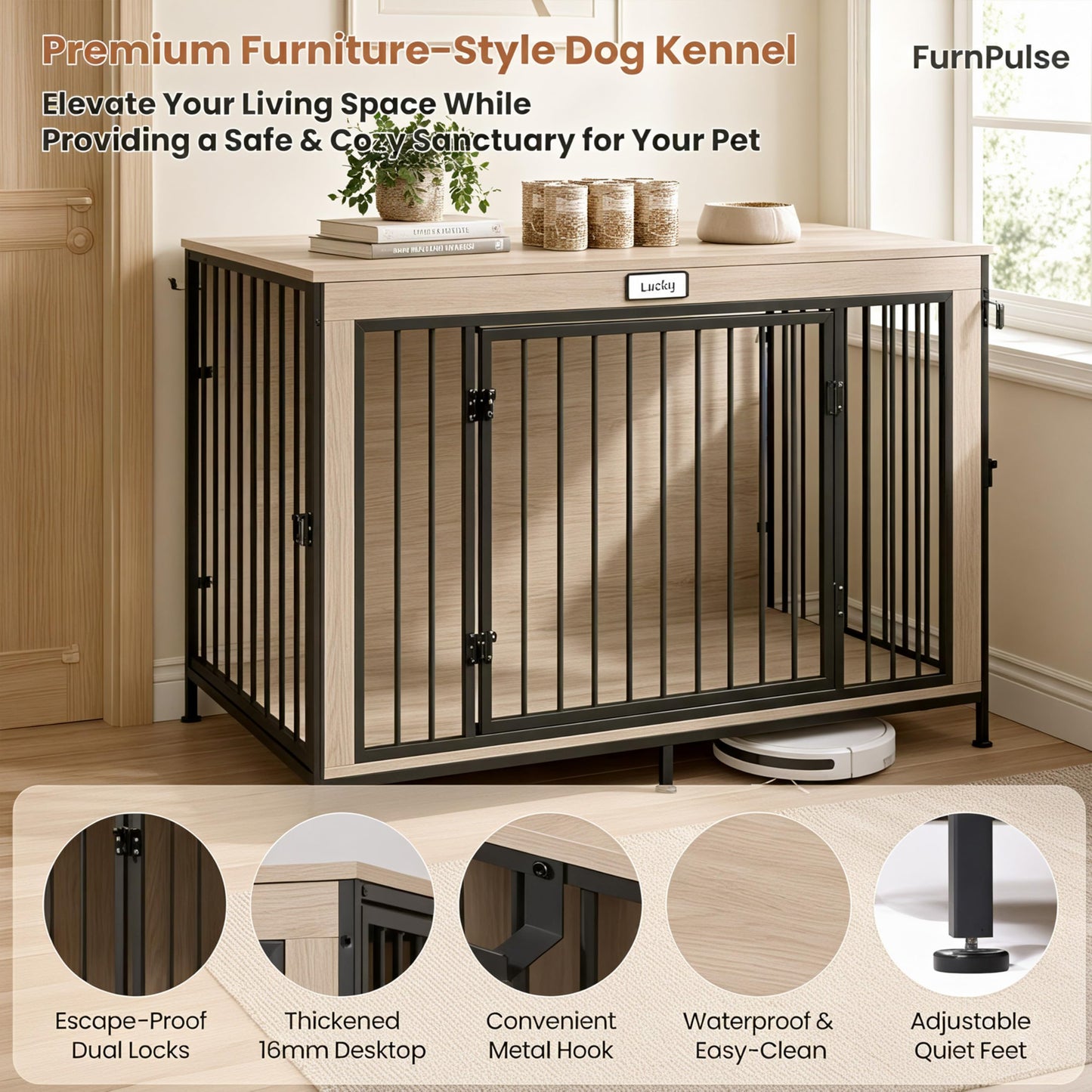 Dog Crate Furniture End Table Wooden Indoor Kennel