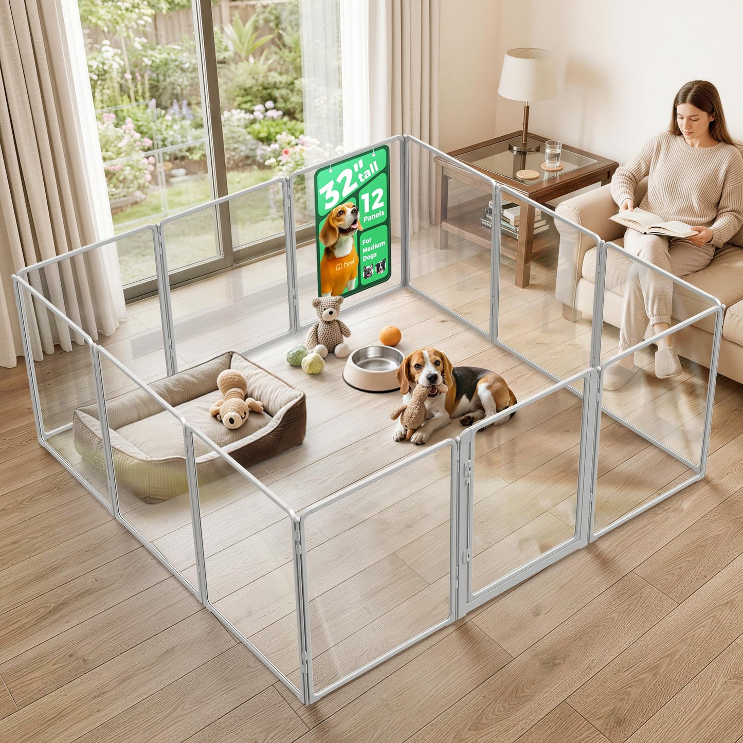 Acrylic Indoor Dog Playpen Metal Frame Heavy Duty Puppy Fence