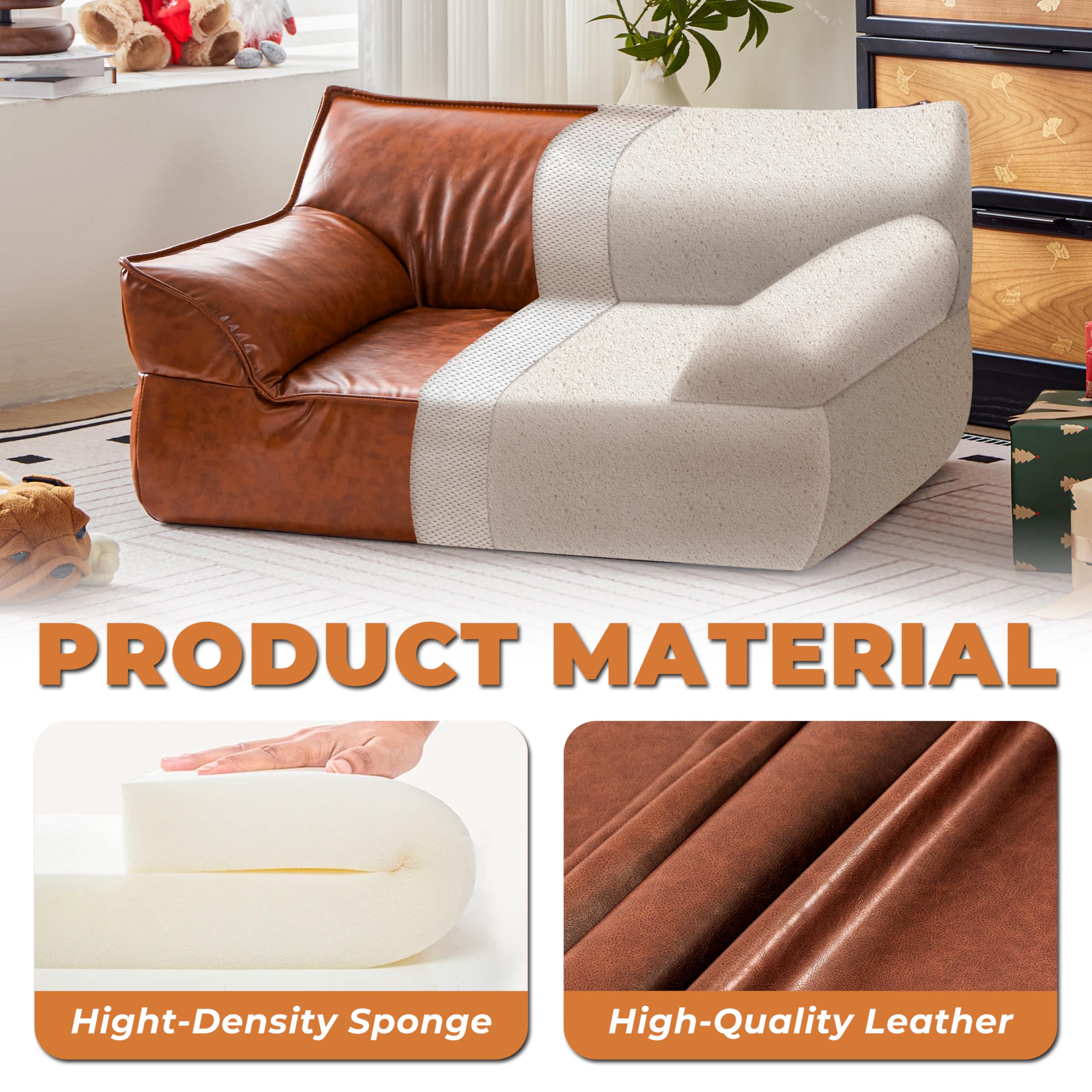 ATJafurn Leather Dog Couch Bed for Small Medium and Large Dogs, Brown Mid Century Modern Elevated Cat Sofa Bed Luxurious Indoor Furniture Style Pet Supplies for Puppy