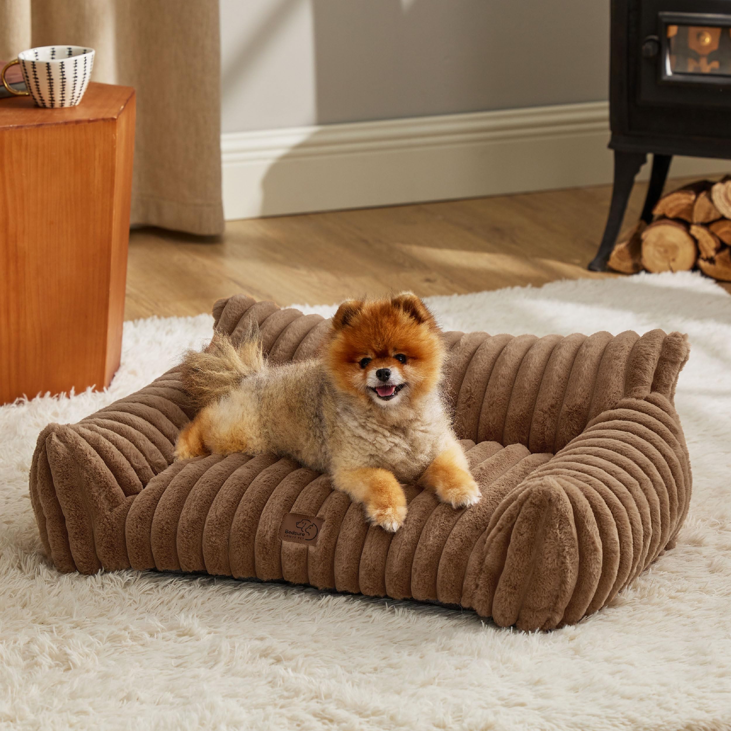 Bedsure Cute Pet Couch - Fluffy Cat Sofa with Premium Soft Corduroy Fleece, Fuzzy Pet Couch Bed with Removable Washable Cover, Supportive Cat Chair