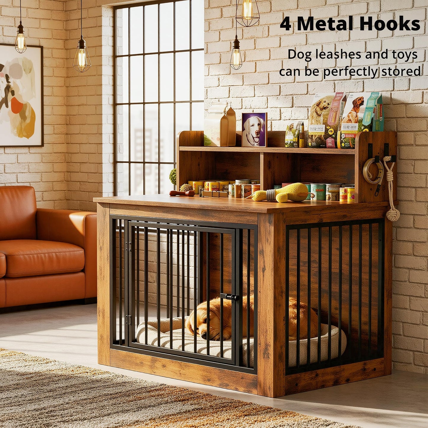 Large Dog Crate Furniture Wooden Storage Hooks Indoor Kennel