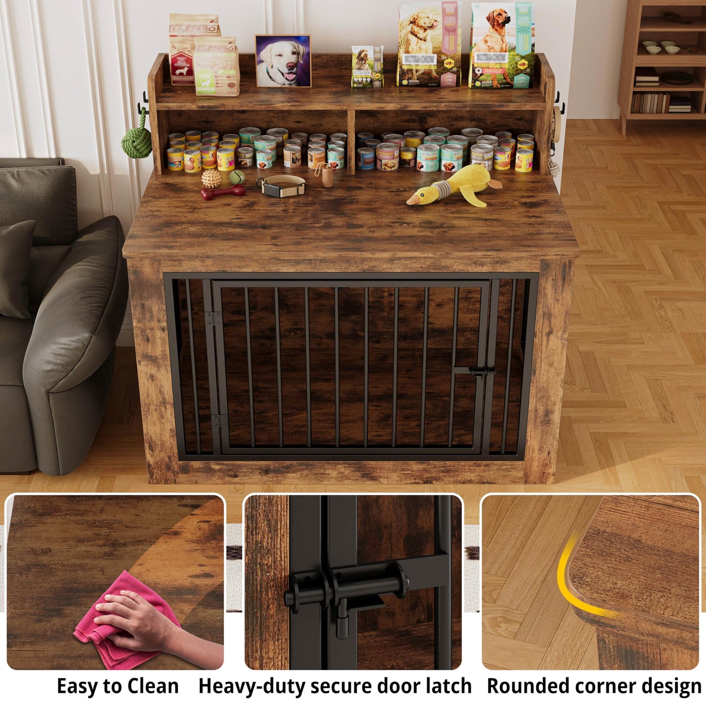 Large Dog Crate Furniture Wooden Storage Hooks Indoor Kennel