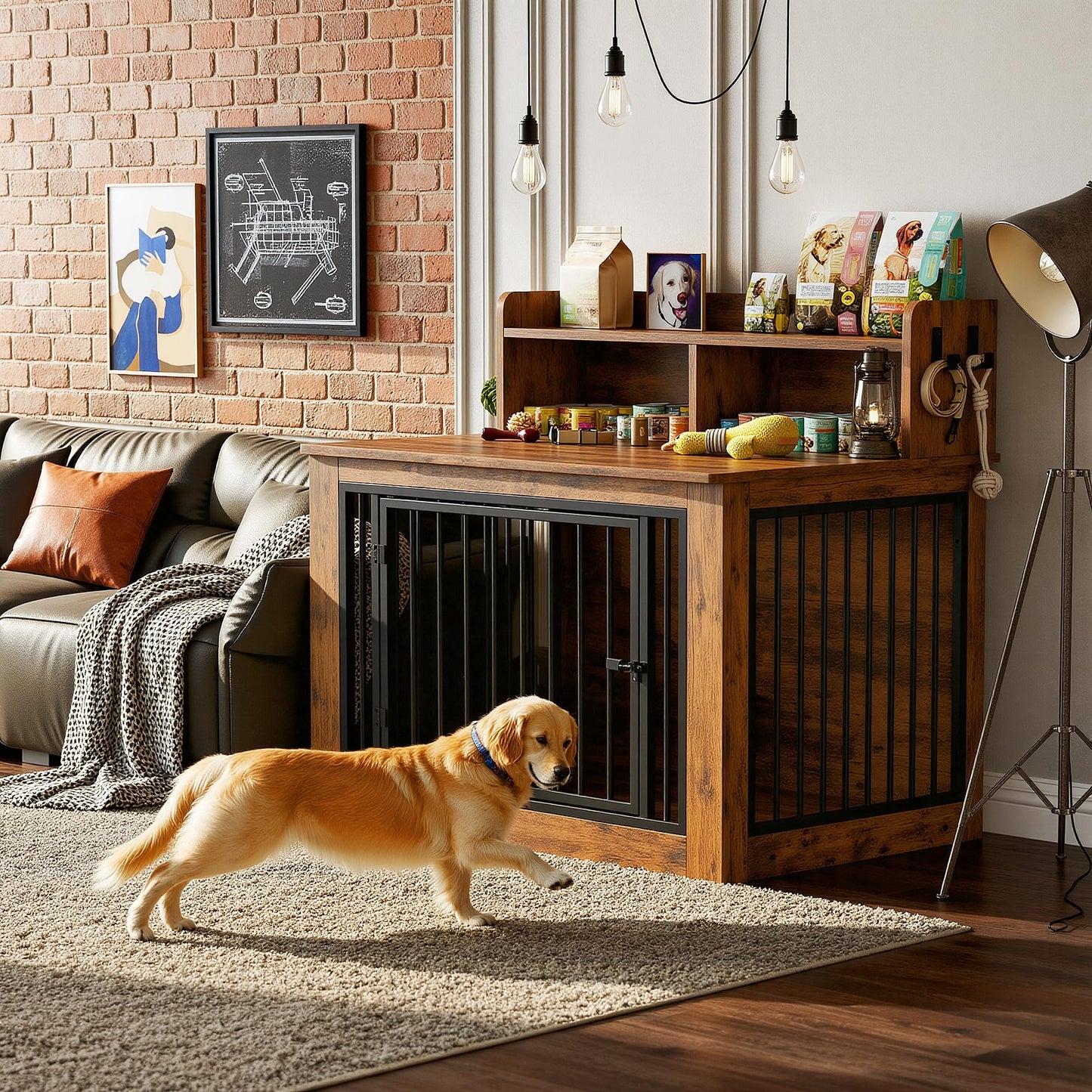 Large Dog Crate Furniture Wooden Storage Hooks Indoor Kennel