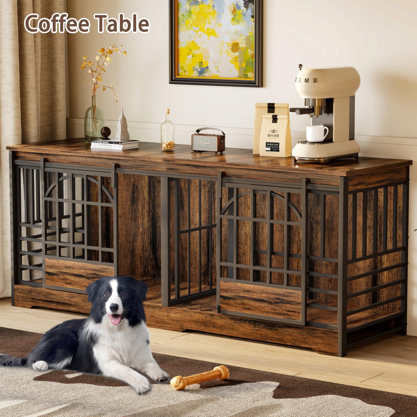 Double Dog Crate Furniture XL Indoor Kennel Divider TV Stand