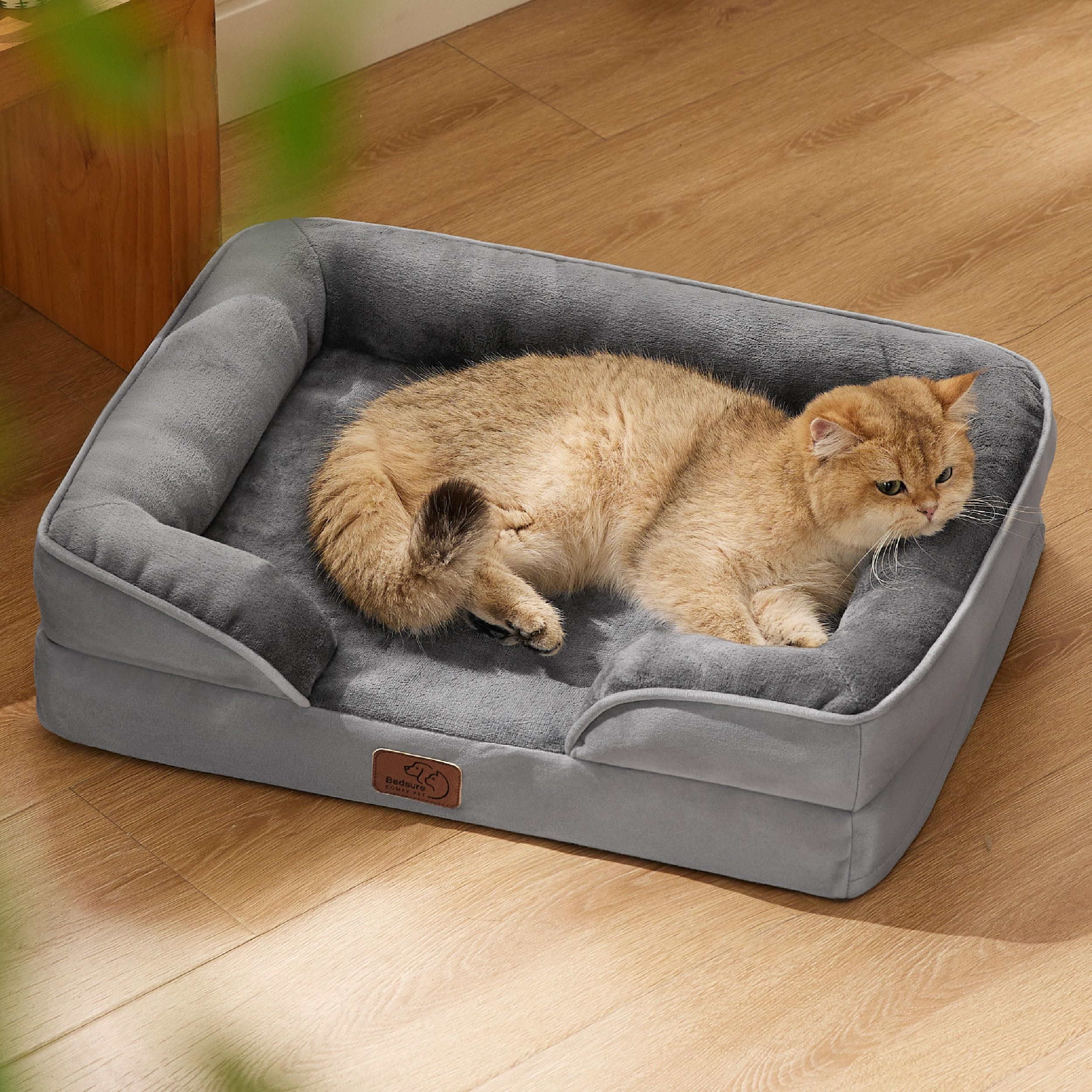 Bedsure Orthopedic Dog Bed - Washable Bolster Dog Cat Sofa Beds, Supportive Foam Pet Couch Bed with Removable Washable Cover, Waterproof Lining and Nonskid Bottom