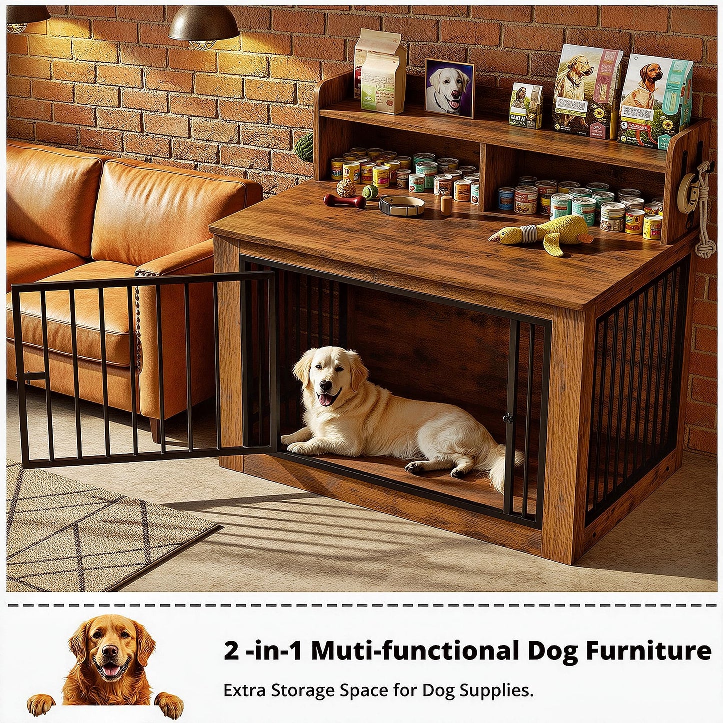 Large Dog Crate Furniture Wooden Storage Hooks Indoor Kennel