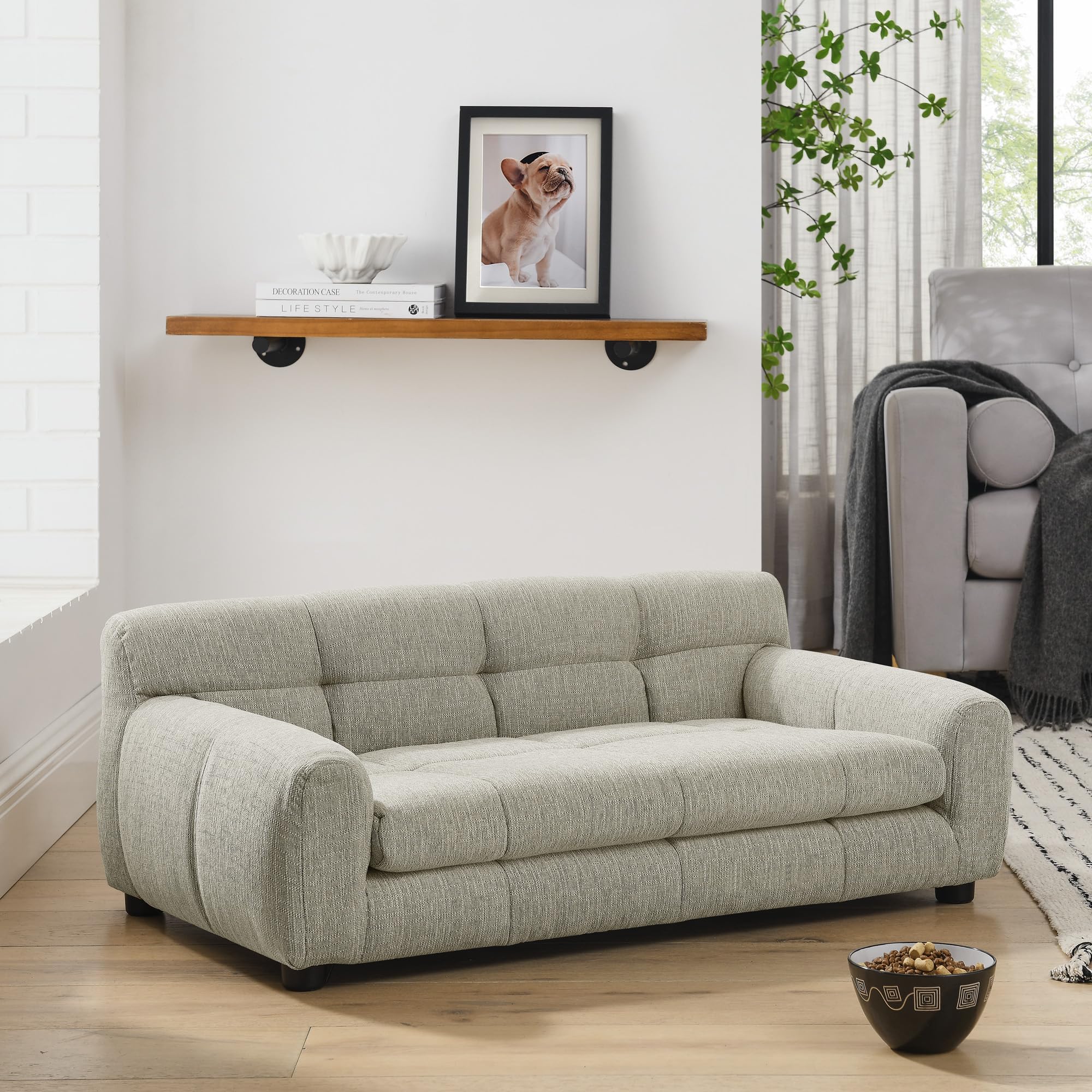 38" Large Dog Sofa Bed, Elevated Dog Bed with Backrest and Armrests, Soft Memory Foam Couches for Large and Medium-Sized Pets, Durable Linen Pet Couch Furniture, Beige