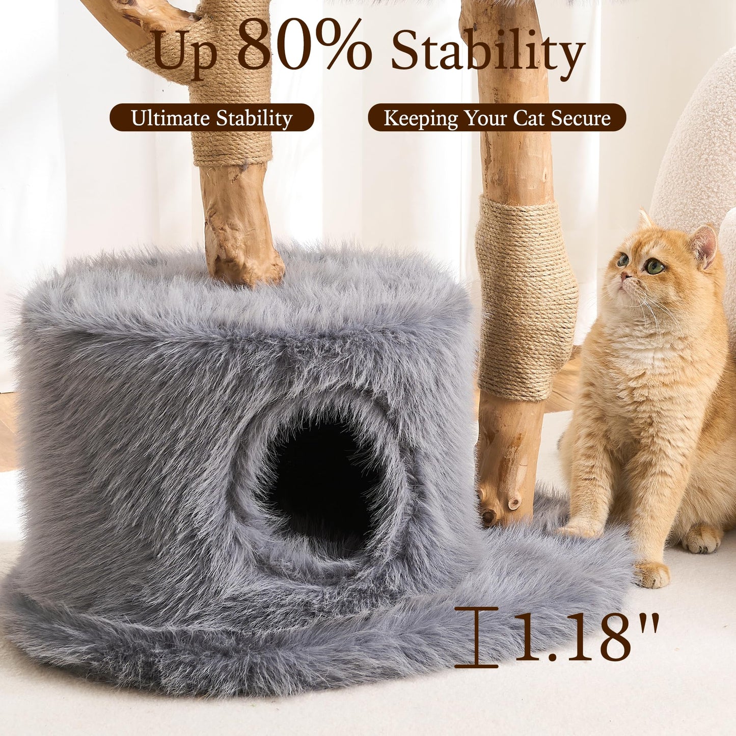 Solid Wood Cat Tree Tower Scratching Post Space Capsule Bed