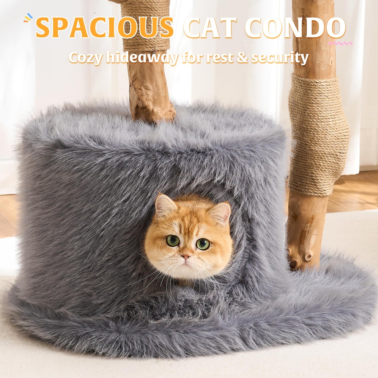 Solid Wood Cat Tree Tower Scratching Post Space Capsule Bed