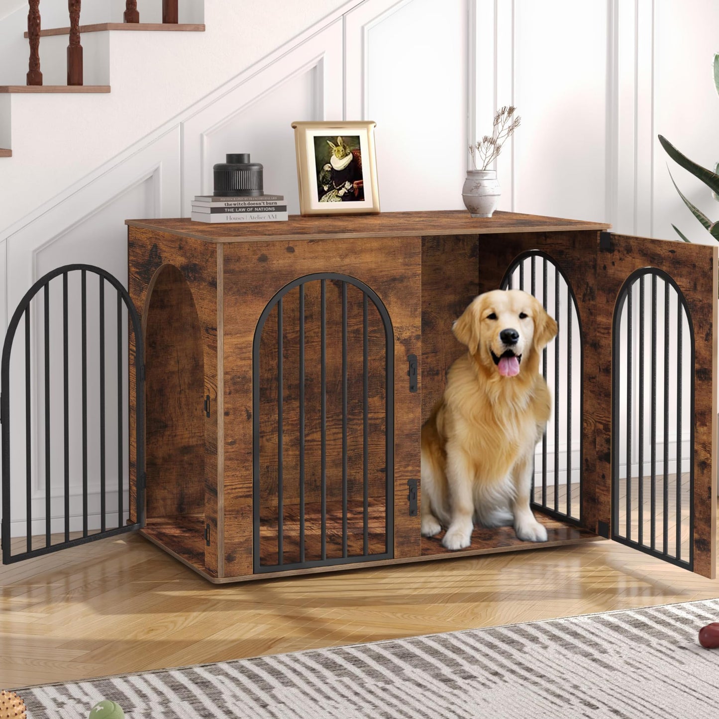 Wooden Dog Crate Furniture Indoor Kennel End Table TV Stand