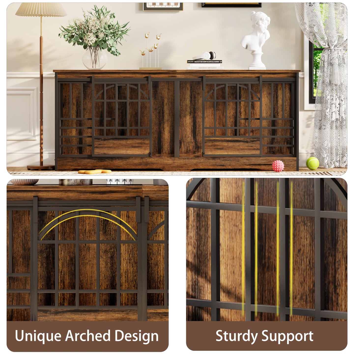 Double Dog Crate Furniture XL Indoor Kennel Divider TV Stand