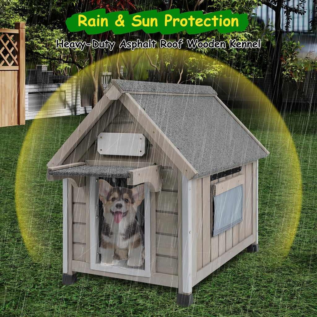 Dog House Outdoor Indoor Waterproof for Small Dog with Anti-Chewing Iron Frame, Raised Feet